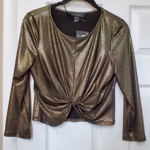 Long sleeve gold lame top